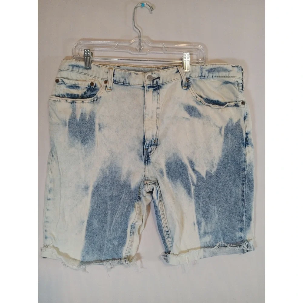 LEVI'S MENS 511  SHORTS DENIM INDIGO & OFF-WHITE SIZE 38 Raw Hem Distressed